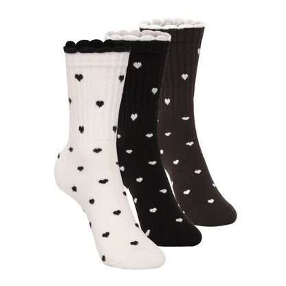 Women's Wool blend Crew Set of 3 Socks - (Off White, Black, Dark brown)