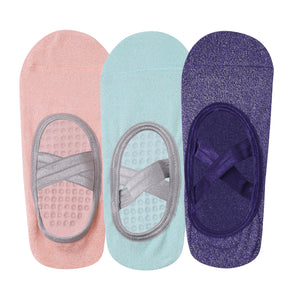 Set Of 3 Yoga/Ballet Socks Anti-Skid Technology - Light Pink, Purple, Mint Green