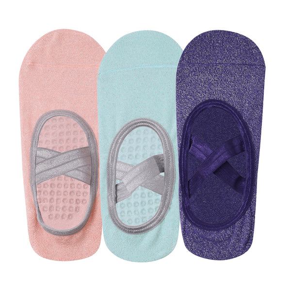 Set Of 3 Yoga Socks Anti-Skid Technology - Light Pink, Purple, Mint Green
