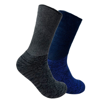 Diabetic Crew Length Unisex Socks for Men and Women - Set of 2 (Navy Blue, Grey)
