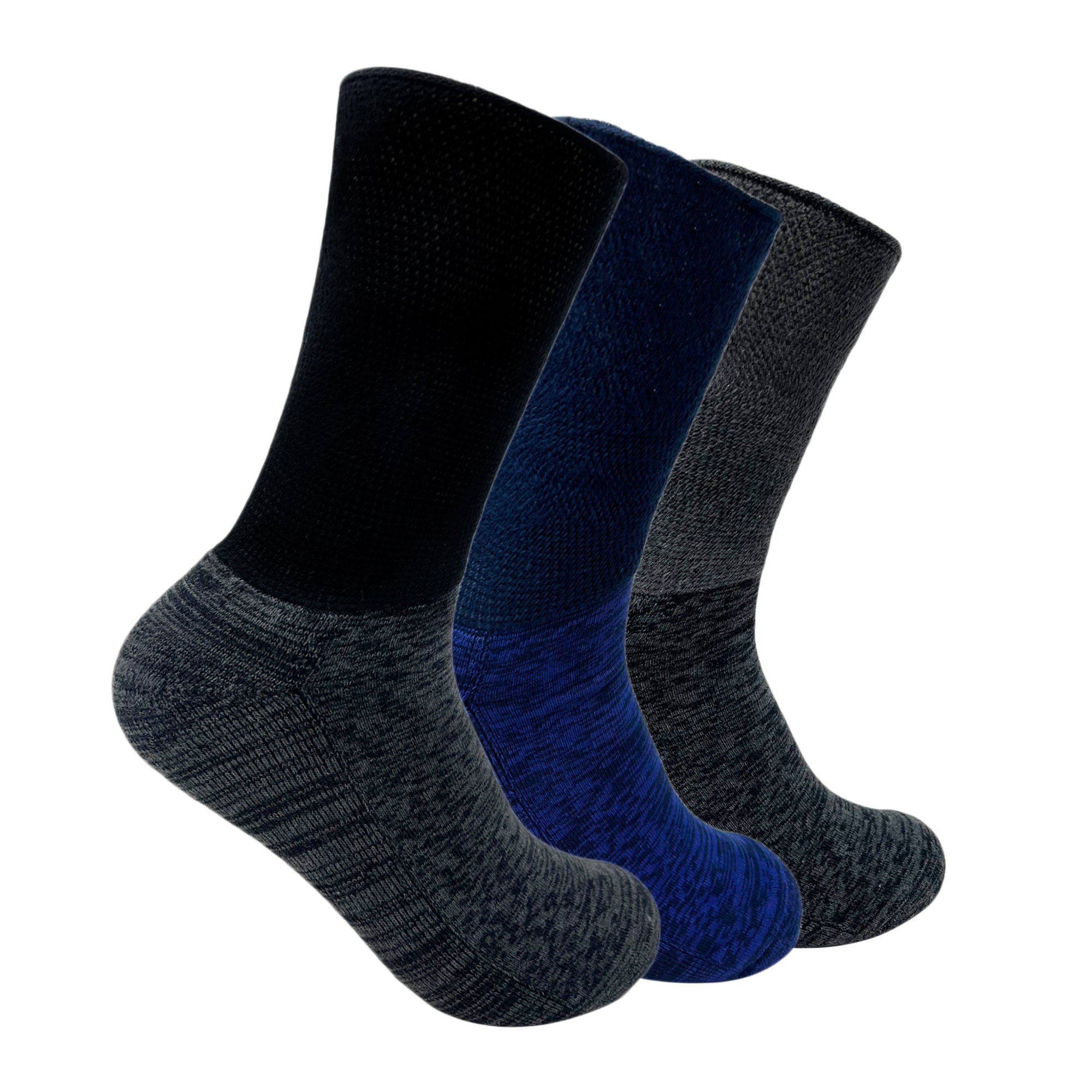 Diabetic Crew Length Unisex Socks for Men and Women - Set of 3 (Black, Navy Blue, Grey)