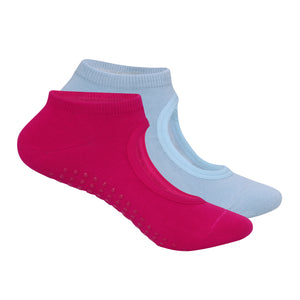Set Of 2 Yoga Socks Anti-Skid Technology - Light Blue & Fuchsia Pink