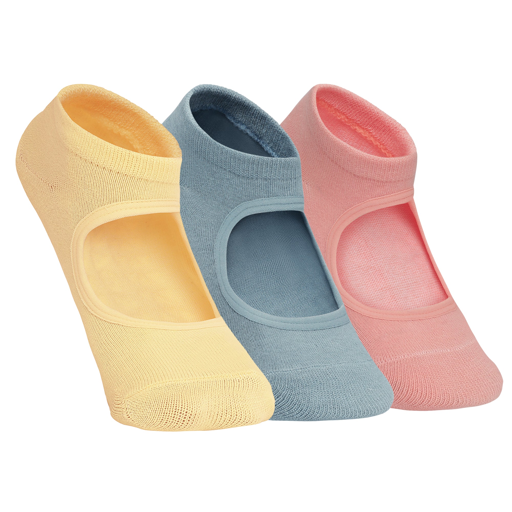 Yoga and Pilates Non-Slip Socks for Women - Set of 3 (Yellow, Olive Green, Peach)