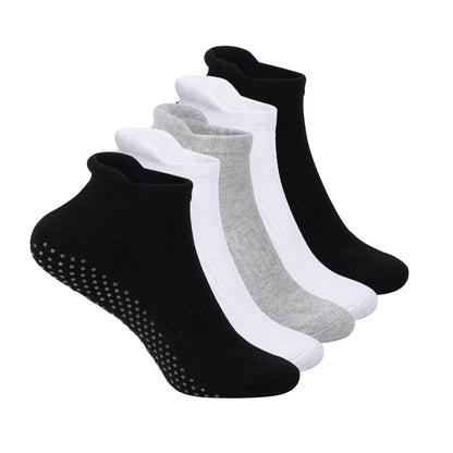 Yoga and Pilates Non-Slip Socks for Men and Women - Set of 5 (Black, White, Grey)