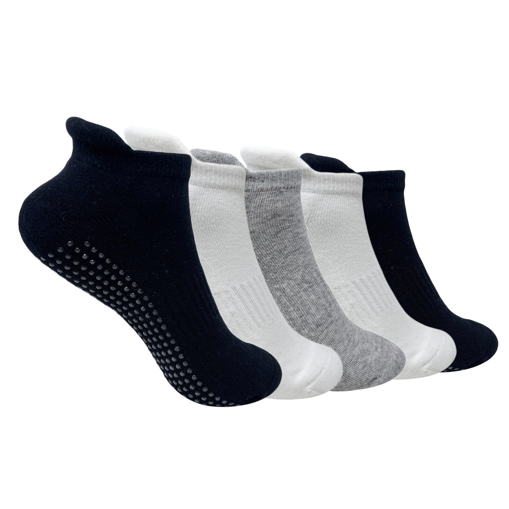 Yoga and Pilates Non-Slip Socks for Men and Women - Set of 5 (Black, White, Grey)