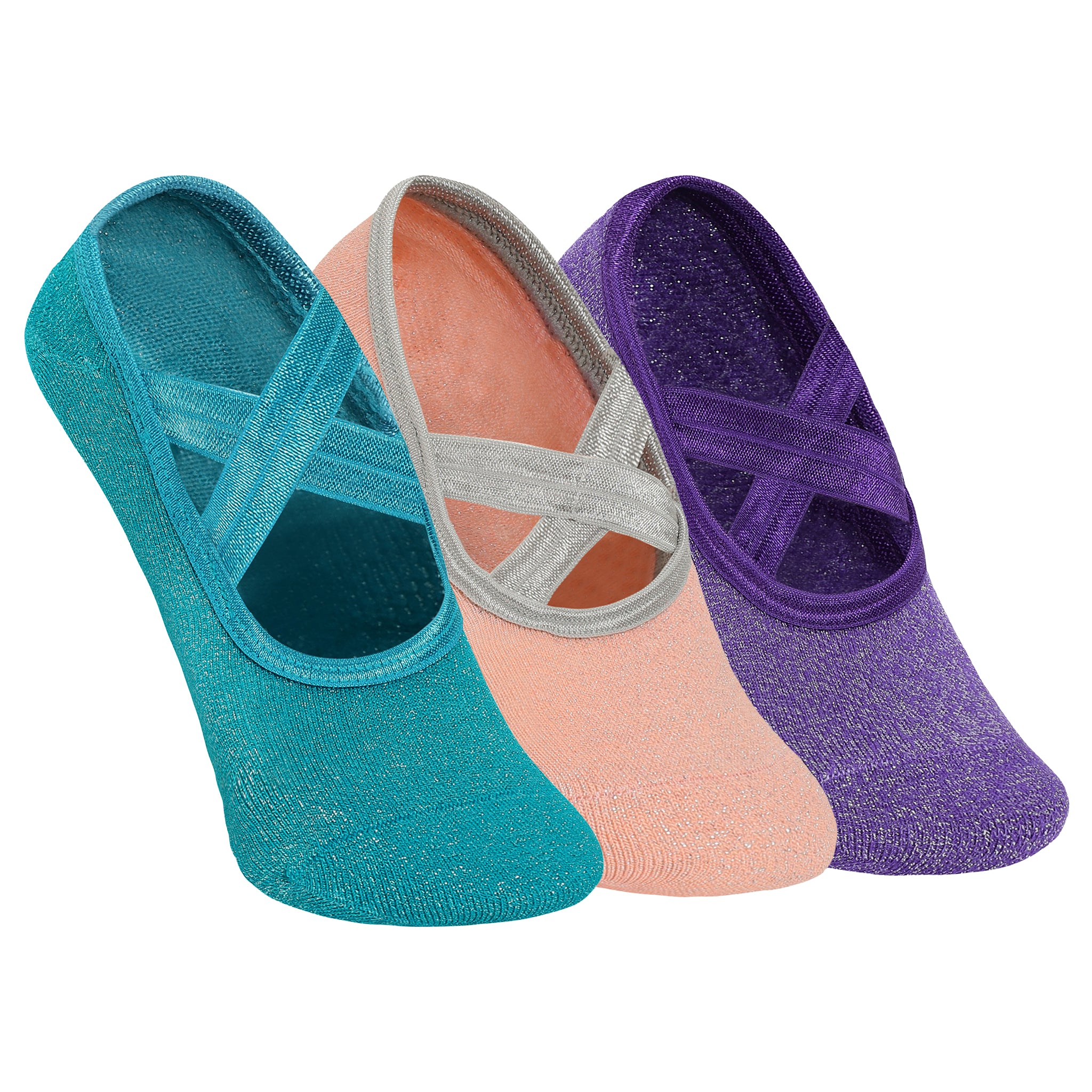 Yoga and Pilates Non-Slip Socks for Women - Set of 3 (Purple, Pink & Blue)