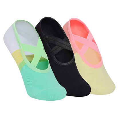 Yoga and Pilates Non-Slip Socks for Women - Set of 3 (Two Toned & Black)