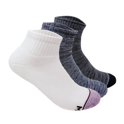 Sports terry Ankle Socks For Men -  Set Of 3 ( White, Blue Melange, Black & Grey Melange )