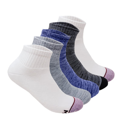 Sports terry Ankle Socks For Men -  Set Of 5 ( White, Grey, Black & Grey Melange, Blue Melange, White )