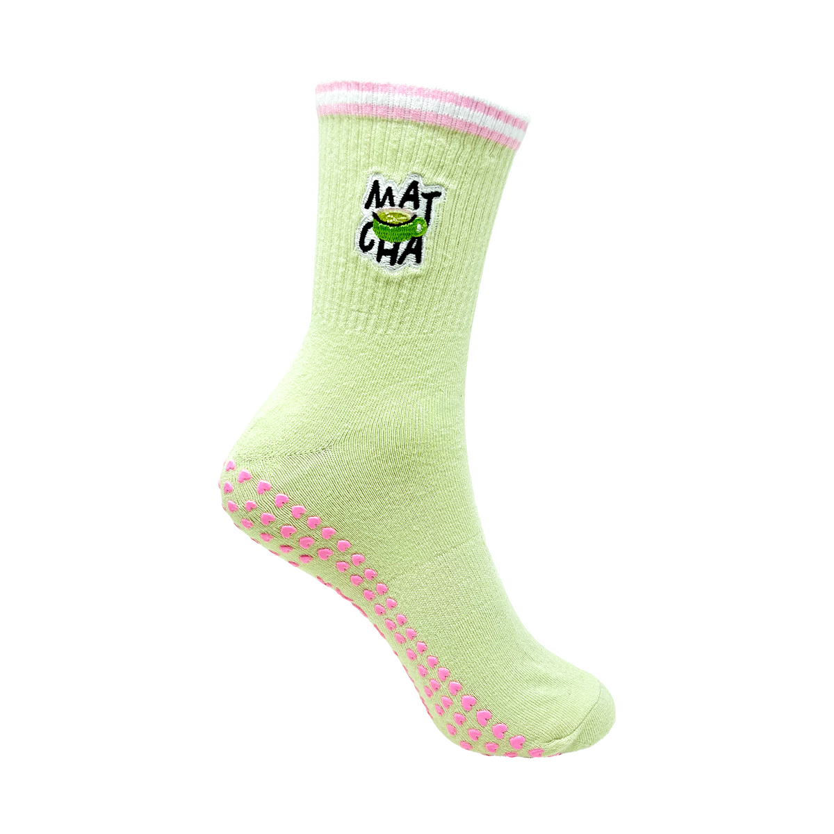 Yoga and Pilates Crew/ Full length Non-Slip Socks for Women - Matcha