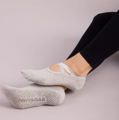 Yoga and Pilates Non-Slip Socks for Women - Set of 3 (Charcoal Grey, Light grey, Pilates Blue Two Way)