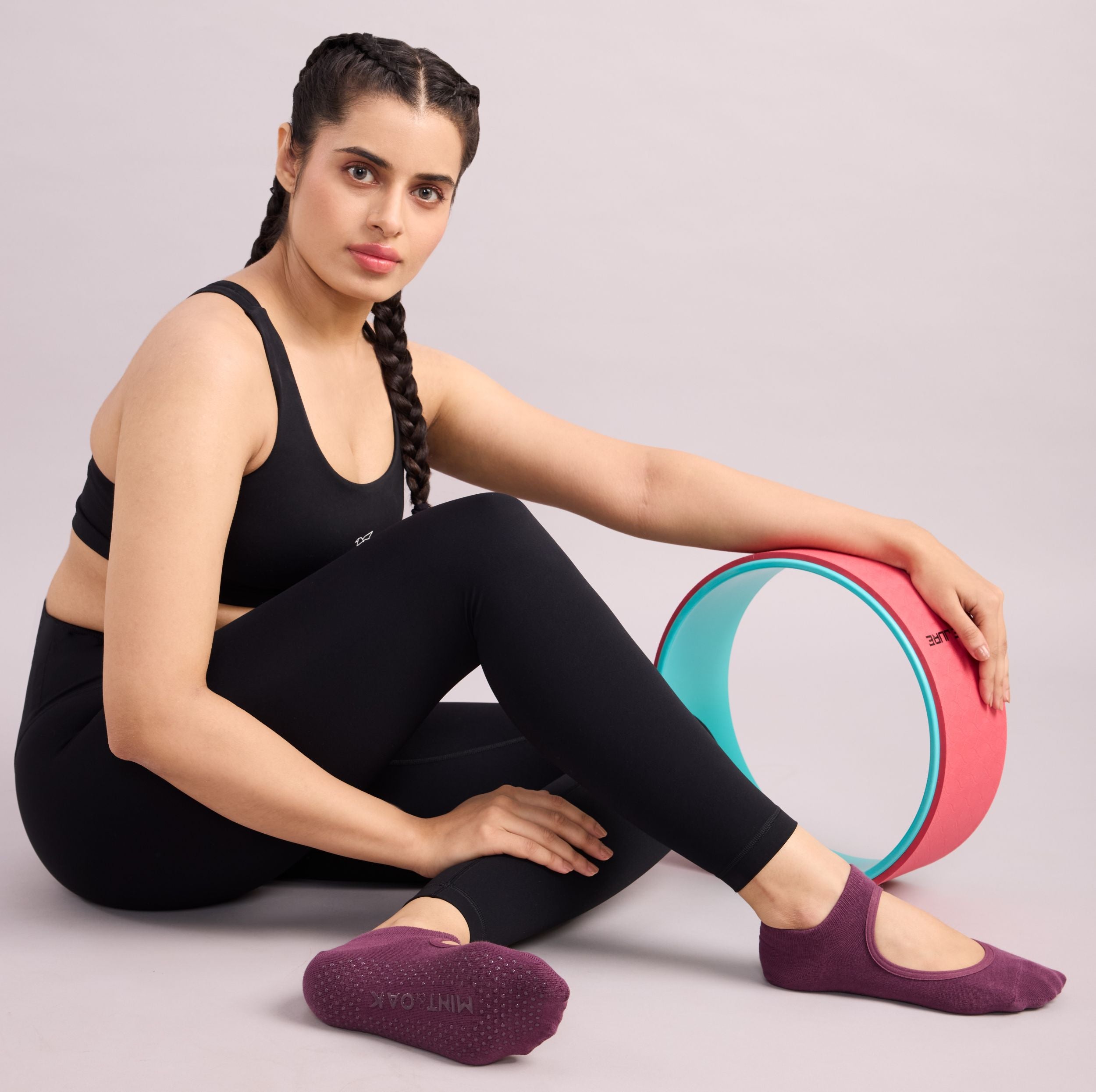 Yoga and Pilates Non-Slip Socks for Women - Set of 3 (Royal Blue, Light Purple, Maroon)