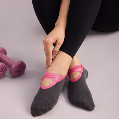 Yoga and Pilates Non-Slip Socks for Women - Set of 6 (Light Blue, Black, Grey & Neon Green, Black, Grey, Peach)