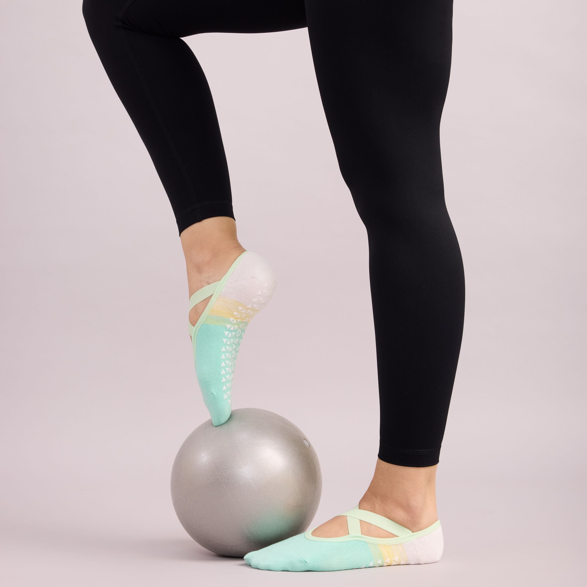 Yoga and Pilates Non-Slip Socks for Women - Two Toned  White & turquoise green