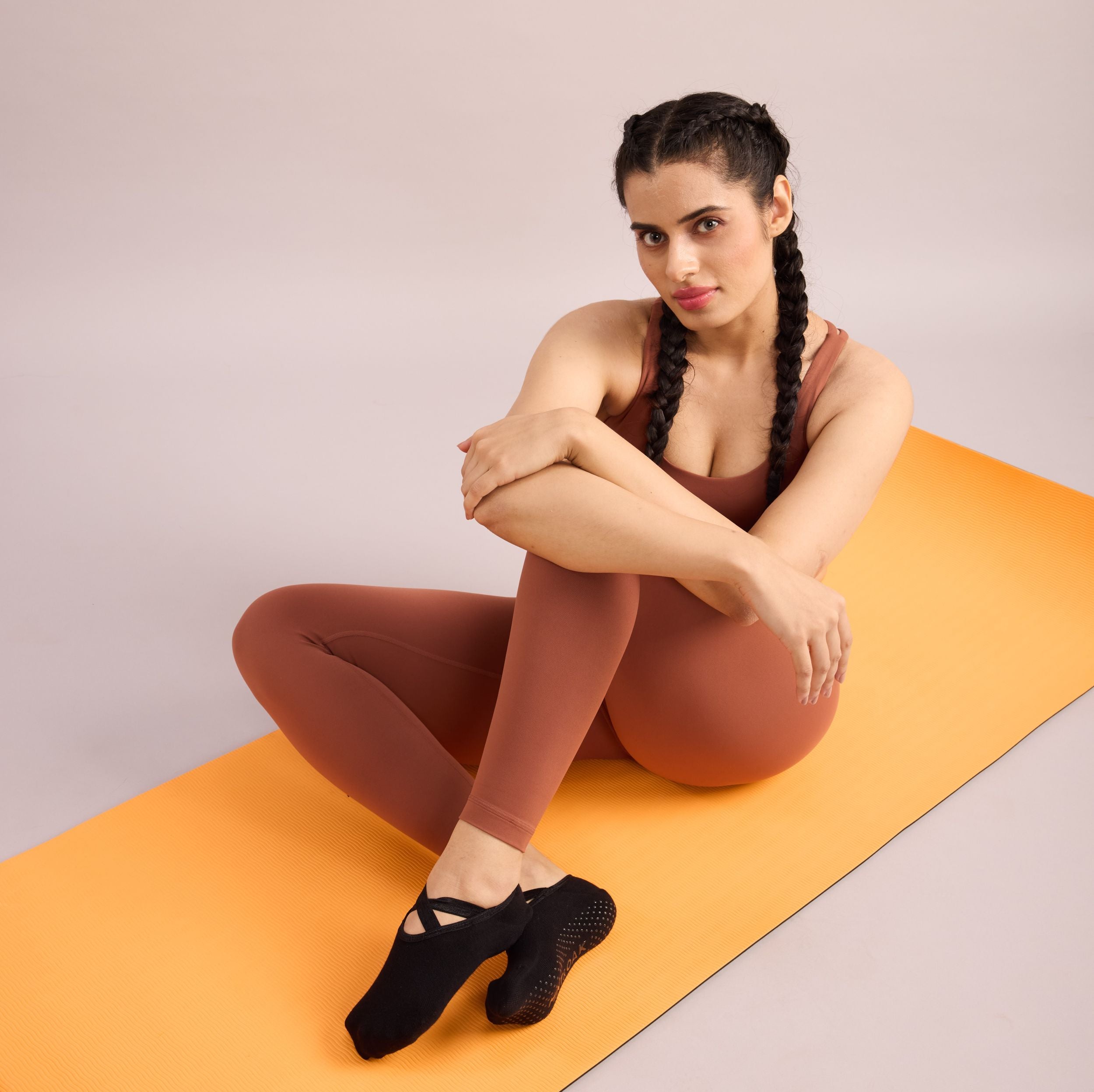 Yoga and Pilates Non-Slip Socks for Women - Set of 6 (Black, Light Grey, Beige, Blue Two Way, Charcoal Grey, Peach)