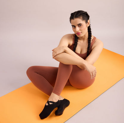 Yoga and Pilates Non-Slip Socks for Women - Set of 6 (Black, Light Grey, Beige, Blue Two Way, Charcoal Grey, Peach)
