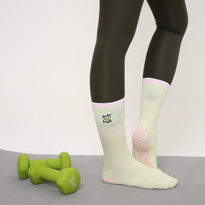Yoga and Pilates Crew/ Full length Non-Slip Socks for Women - Matcha