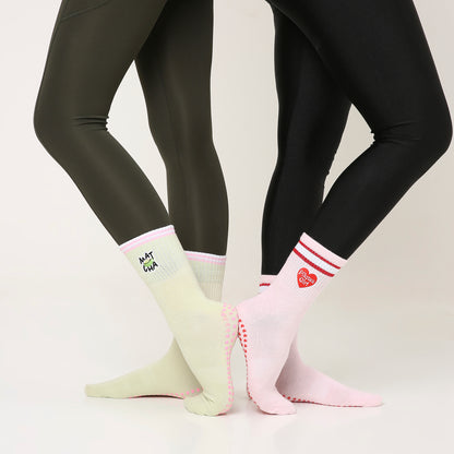 Yoga and Pilates Crew/ Full length Non-Slip Socks for Women - Matcha