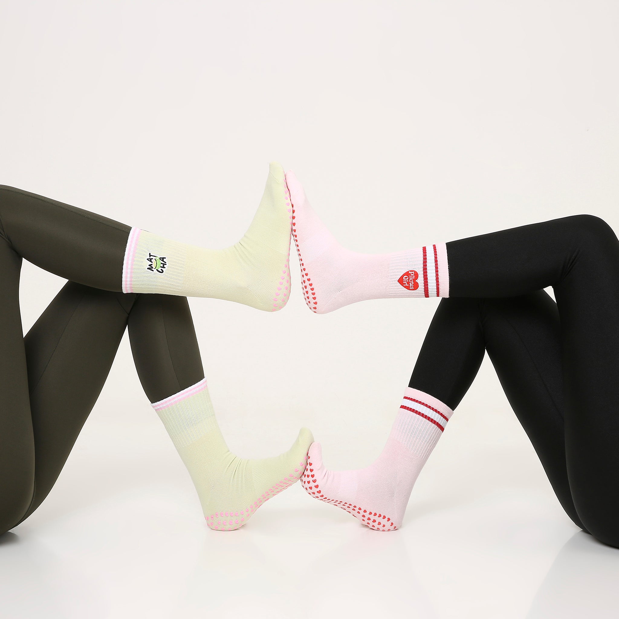 Yoga and Pilates Crew/ Full length Non-Slip Socks for Women - Matcha