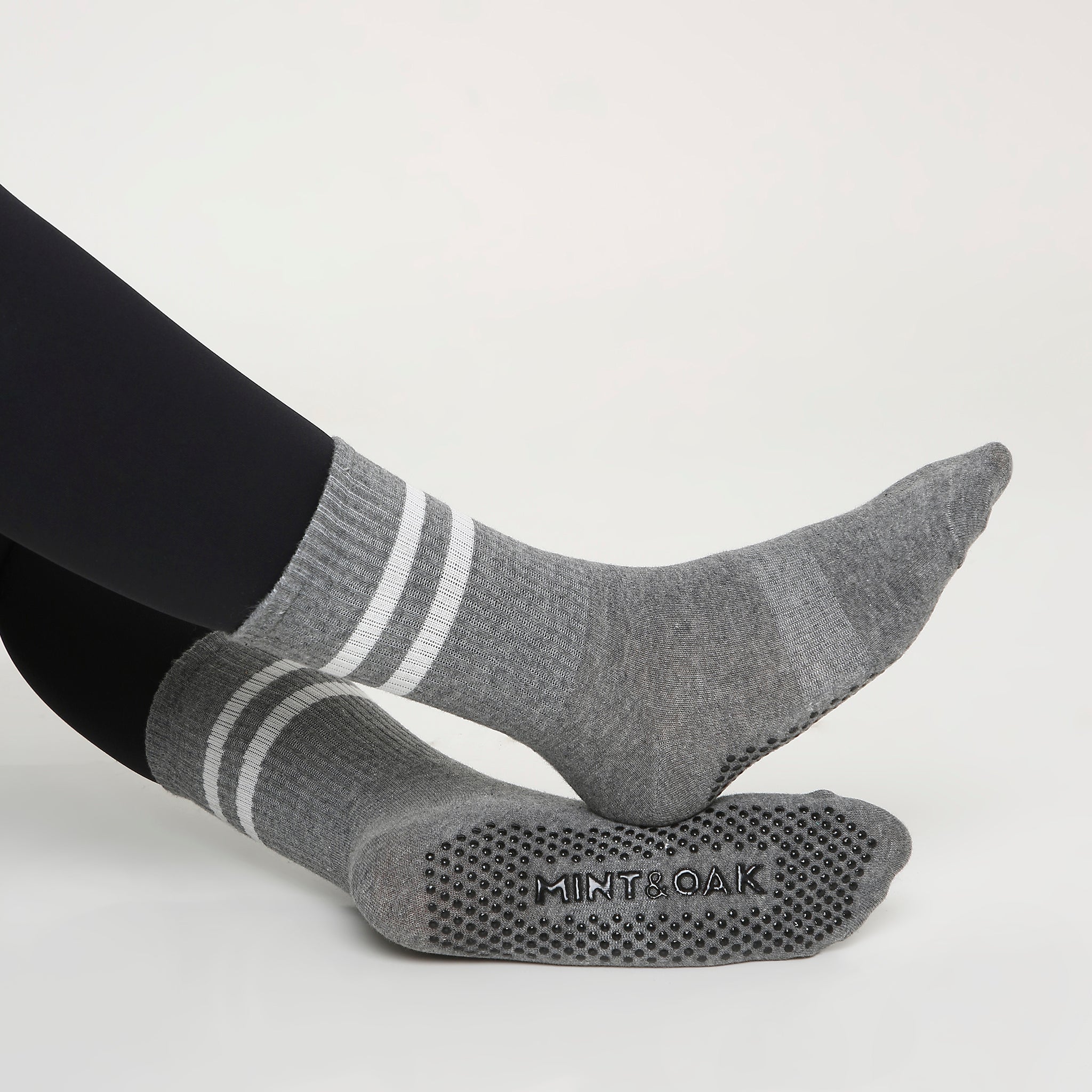 Yoga and Pilates Crew/ Full length Non-Slip Socks for Women - Light Grey
