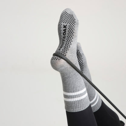 Yoga and Pilates Crew/ Full length Non-Slip Socks for Women - Set of 3 (White, Black, Light Grey)