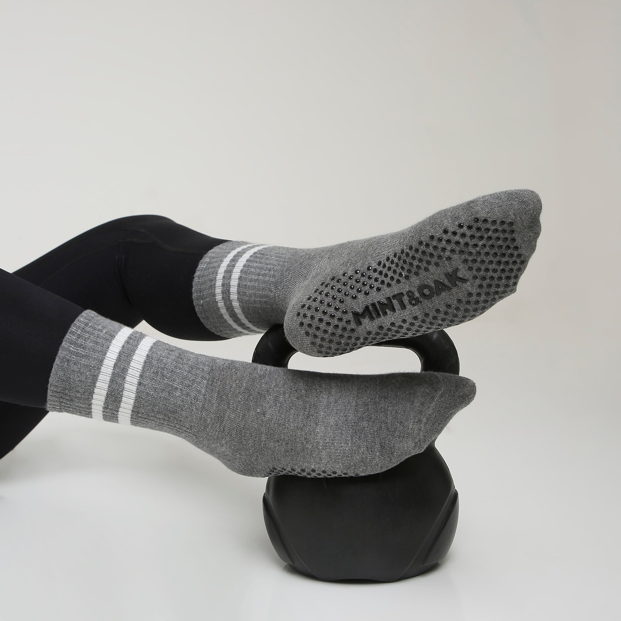 Yoga and Pilates Crew/ Full length Non-Slip Socks for Women - Light Grey