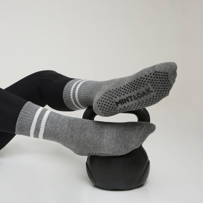 Yoga and Pilates Crew/ Full length Non-Slip Socks for Women - Light Grey