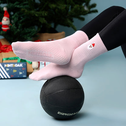 Varsity Santa Pilates Socks - Christmas Collection - Pink