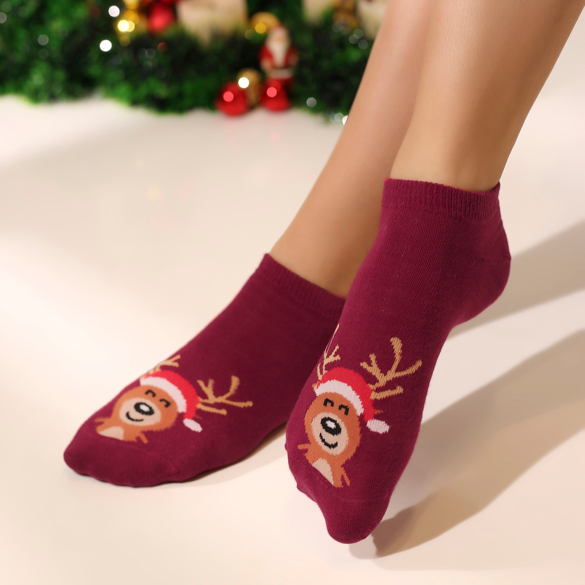 Red Jolly Antlers Socks For Women