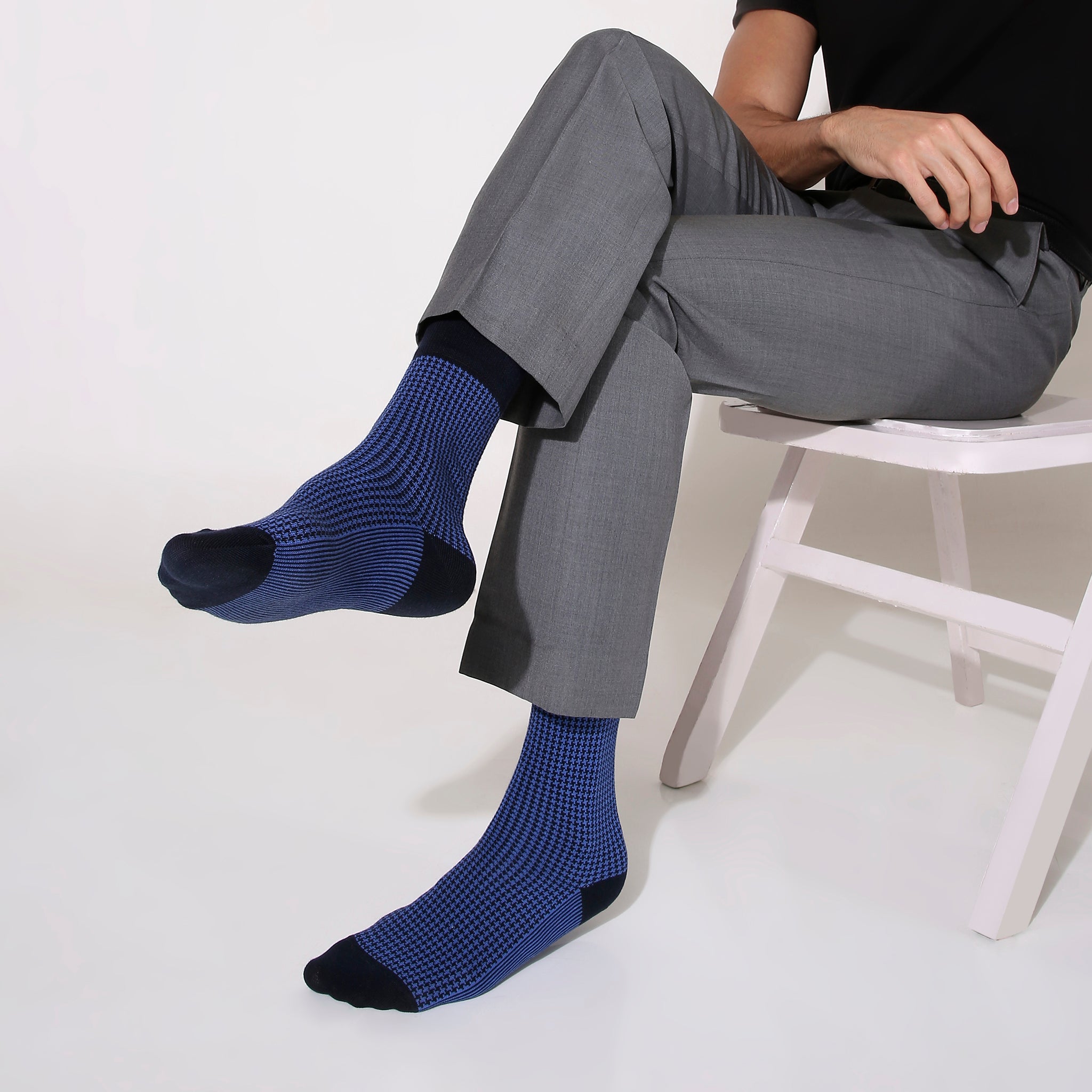 Houndstooth Men's Crew Socks - Blue
