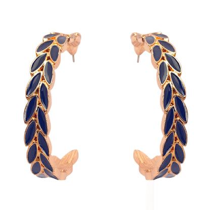 Navy Blue Enamel Leaves Hoops