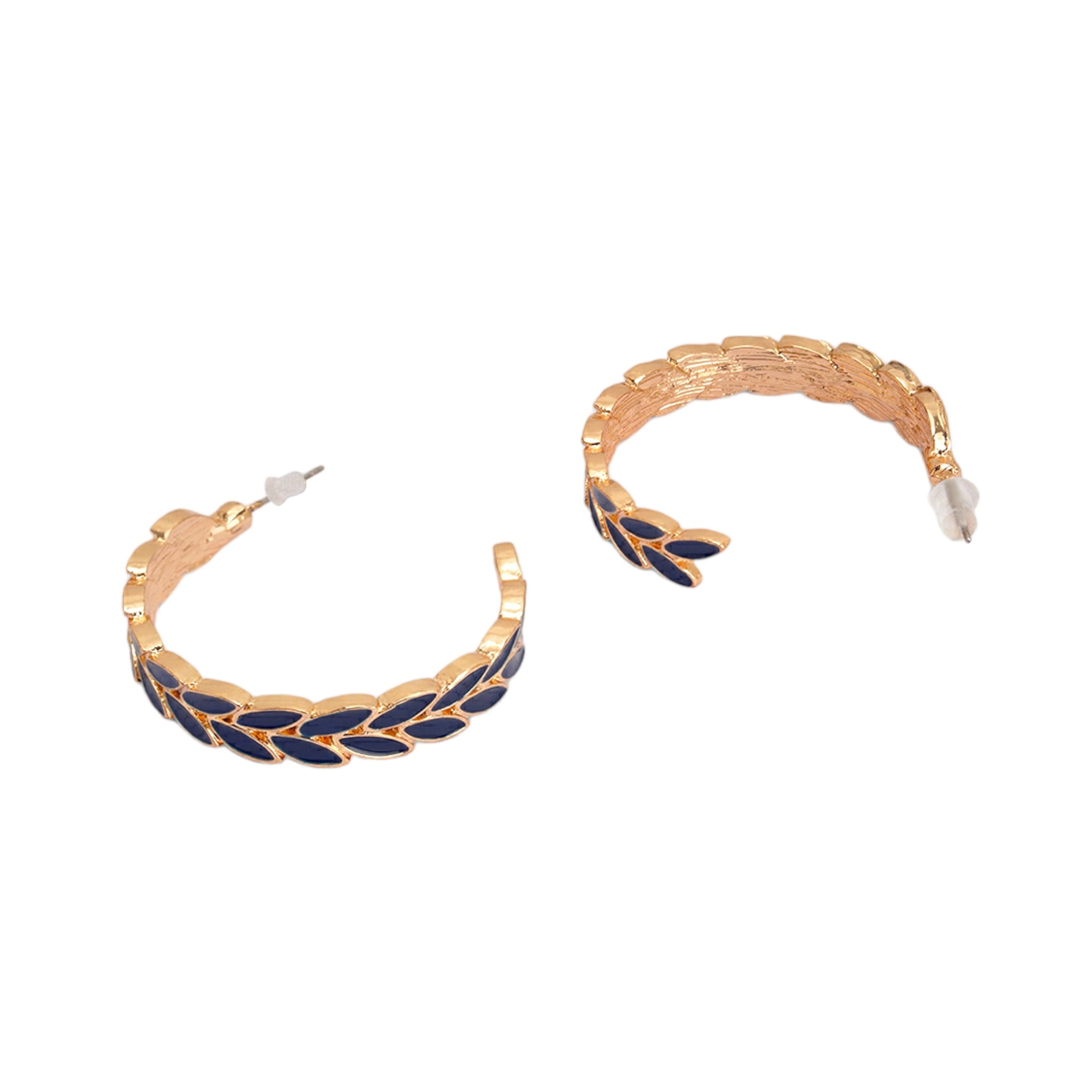 Navy Blue Enamel Leaves Hoops