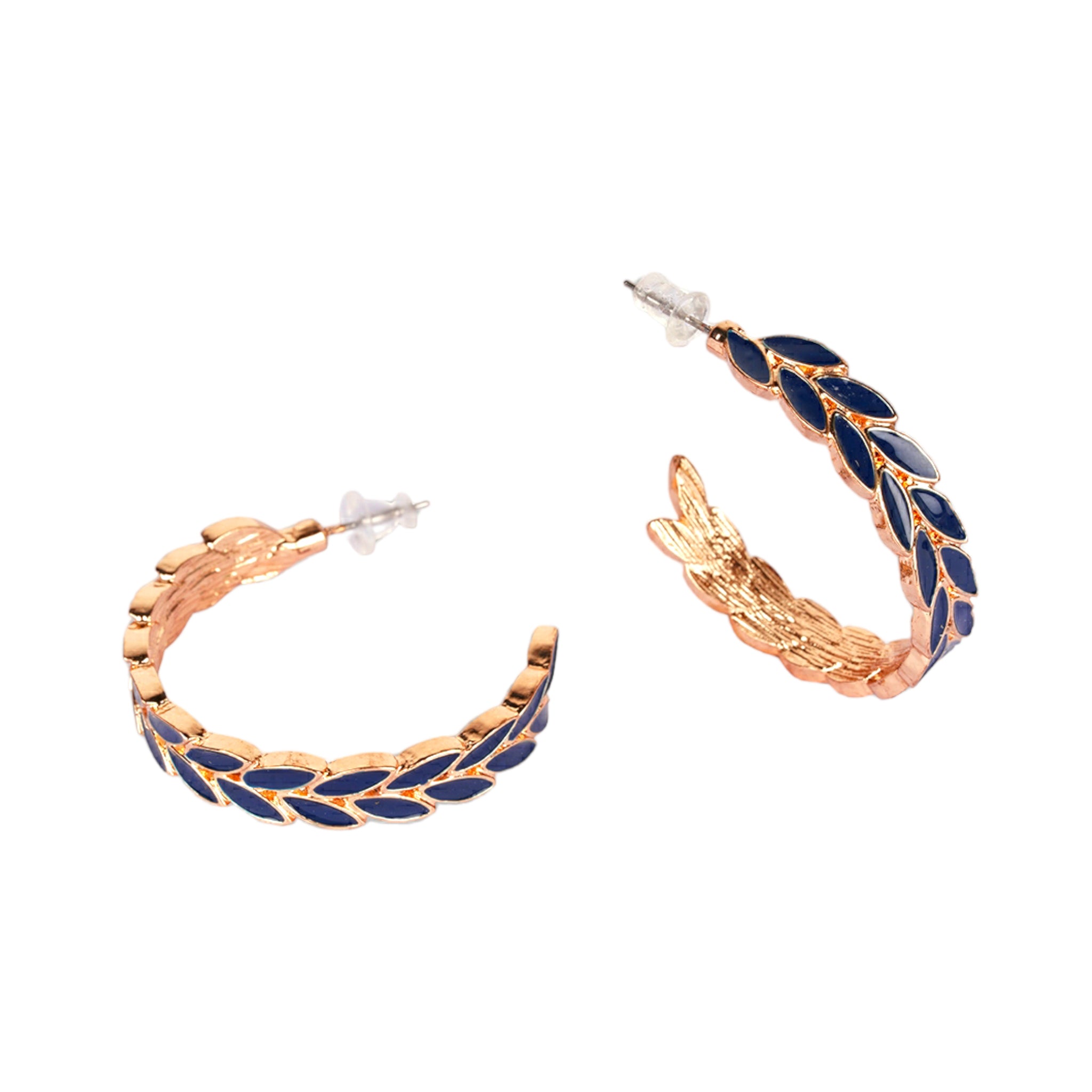 Navy Blue Enamel Leaves Hoops