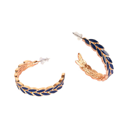 Navy Blue Enamel Leaves Hoops