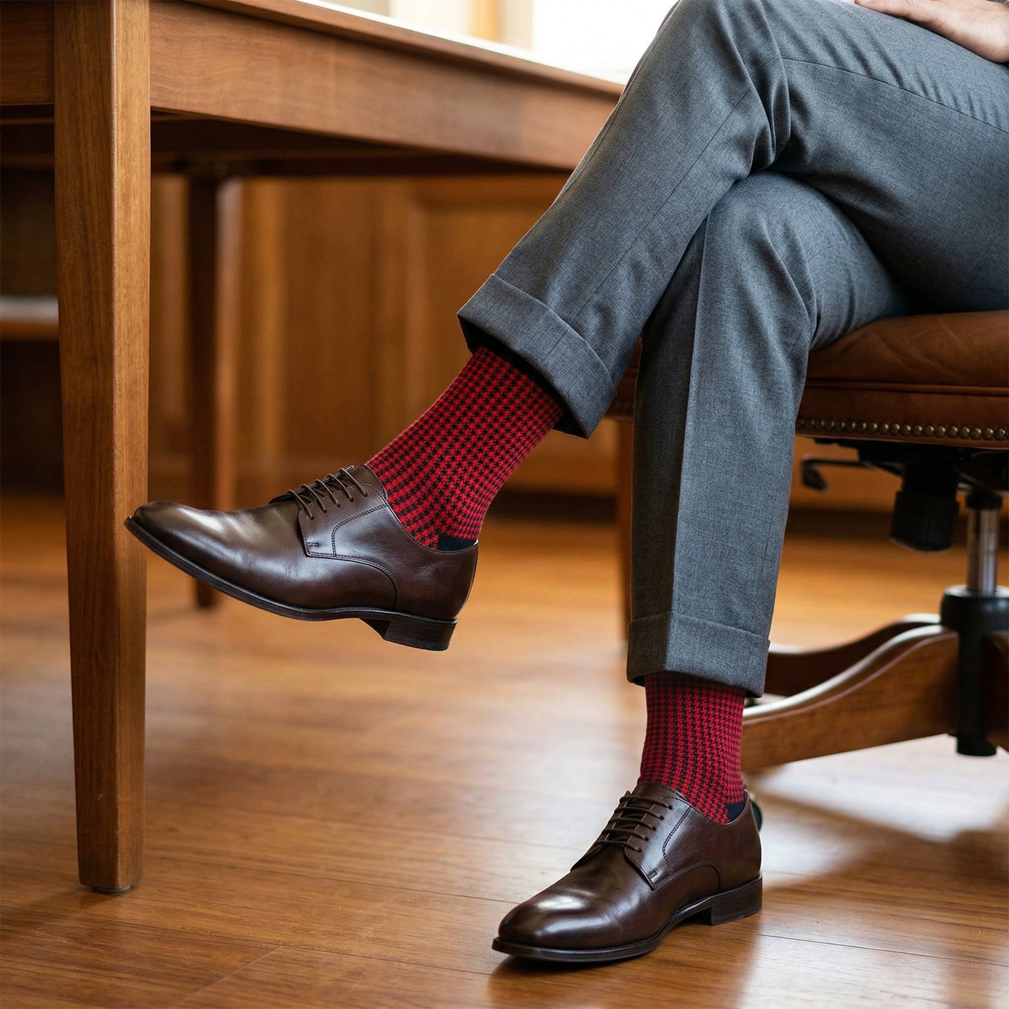 Houndstooth Men's Crew Socks - Red