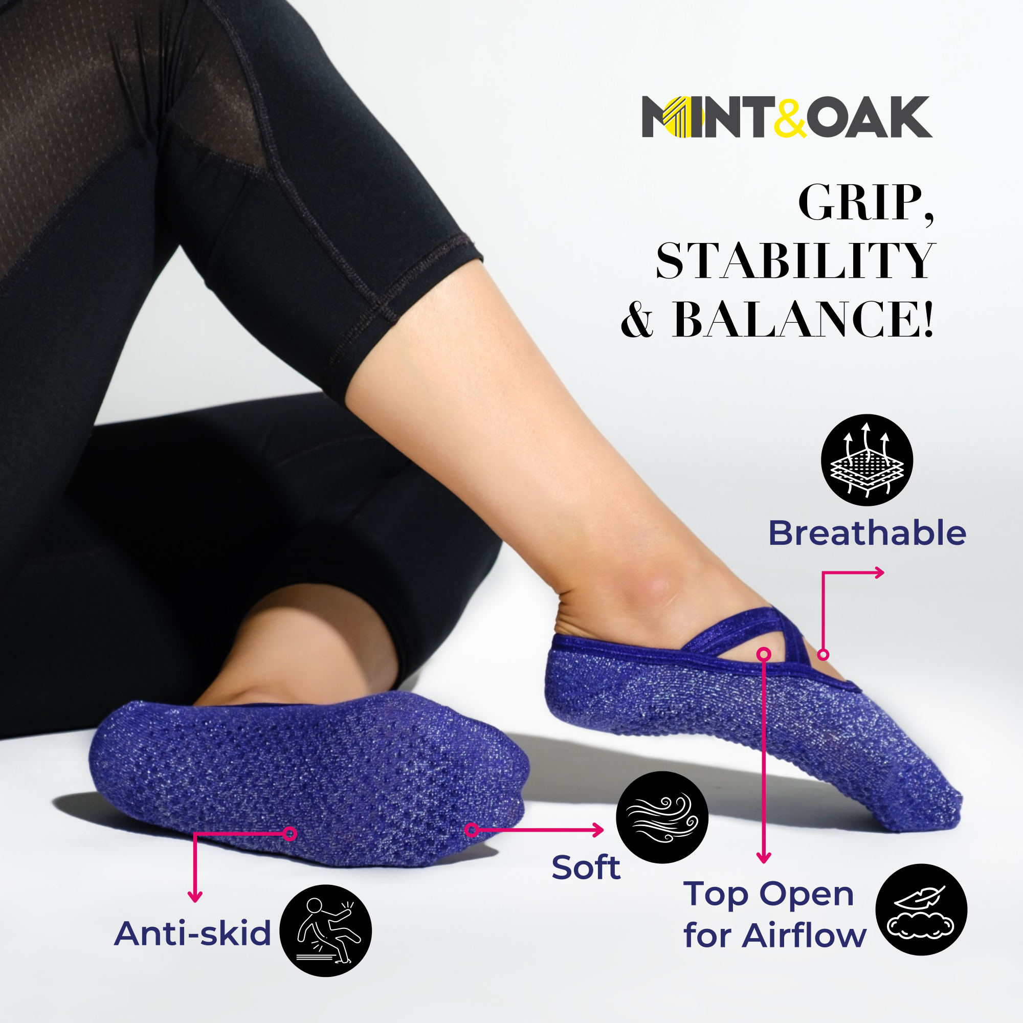 Yoga and Pilates Non-Slip Socks for Women - Shimmer Purple