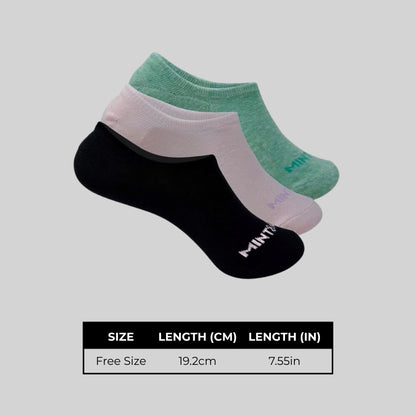 Sneaker No Show Combo For Women - Set of 3 (Black, Light Pink, Mint Green)