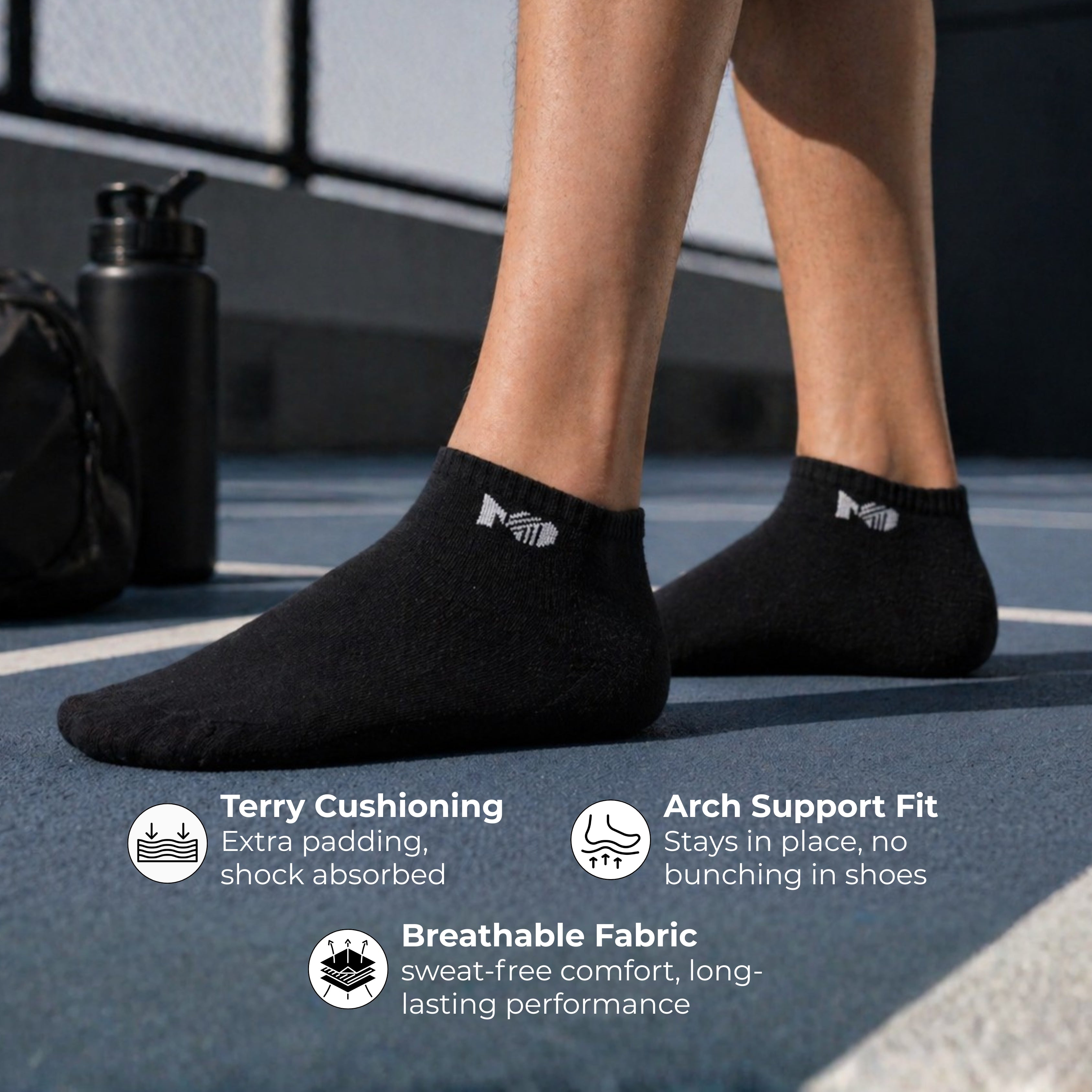 Cushioned Terry Sports Ankle Socks for Men - Set of 3