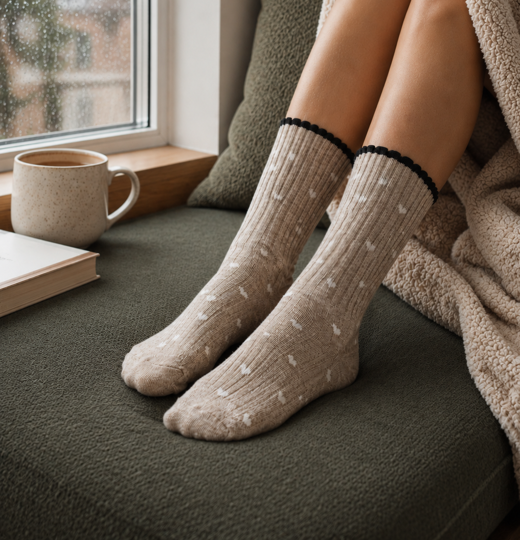 Women's Wool blend Crew Set of 3 Socks - (Off White, Black, Beige)