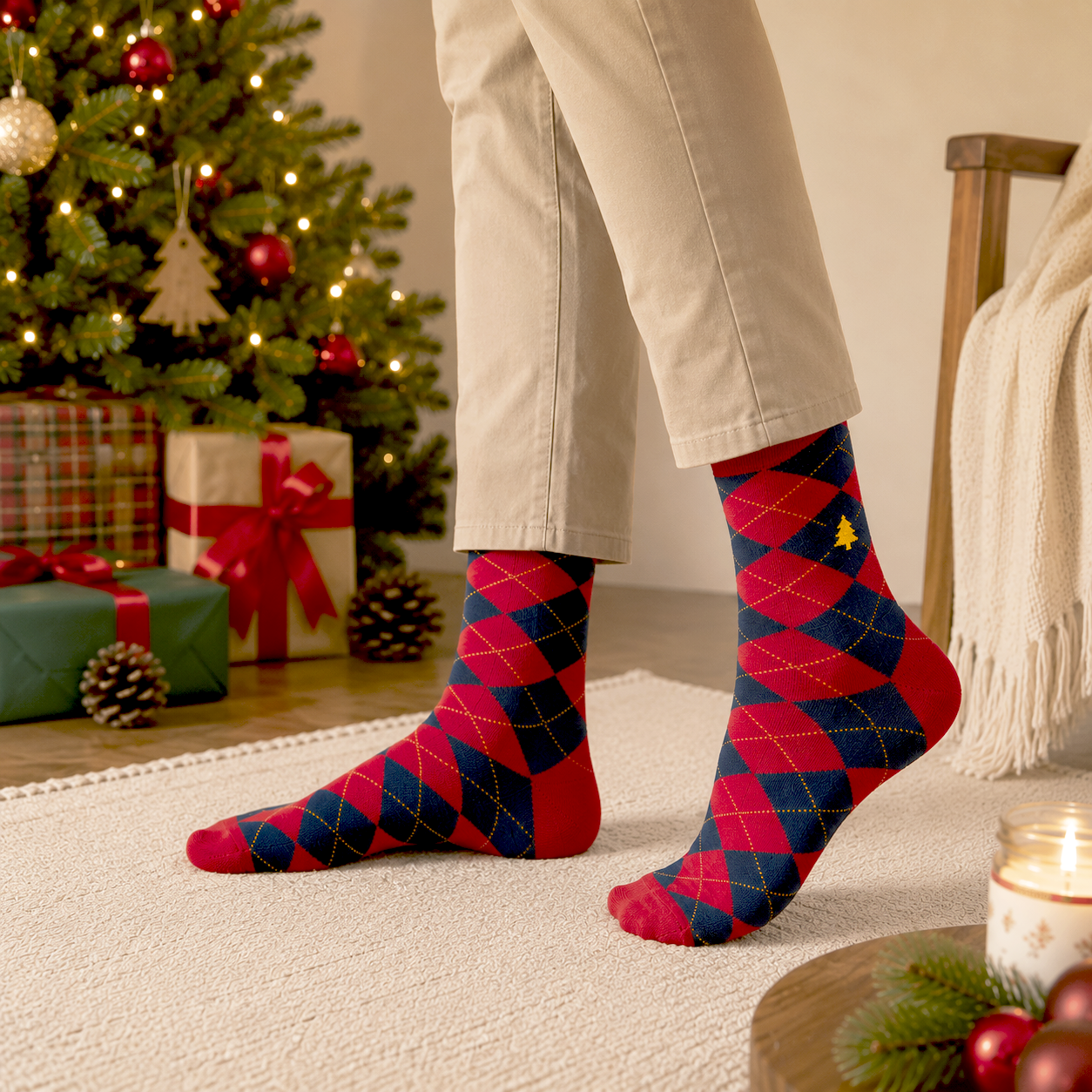 Xmas Argyle Men's Crew Socks