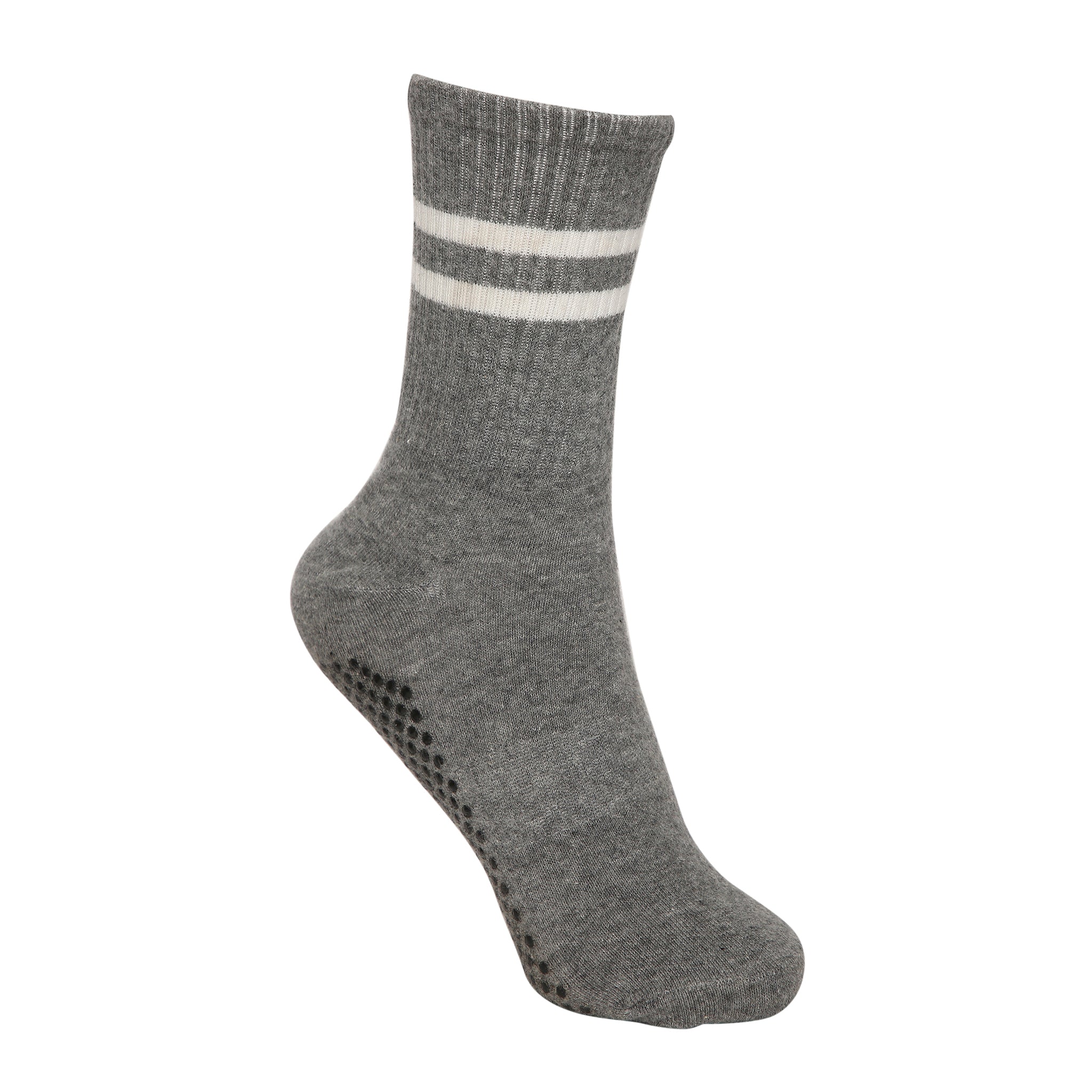 Yoga and Pilates Crew/ Full length Non-Slip Socks for Women - Set of 3 (White, Black, Light Grey)