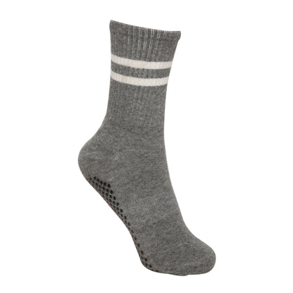 Yoga and Pilates Crew/ Full length Non-Slip Socks for Women - Set of 3 (White, Black, Light Grey)