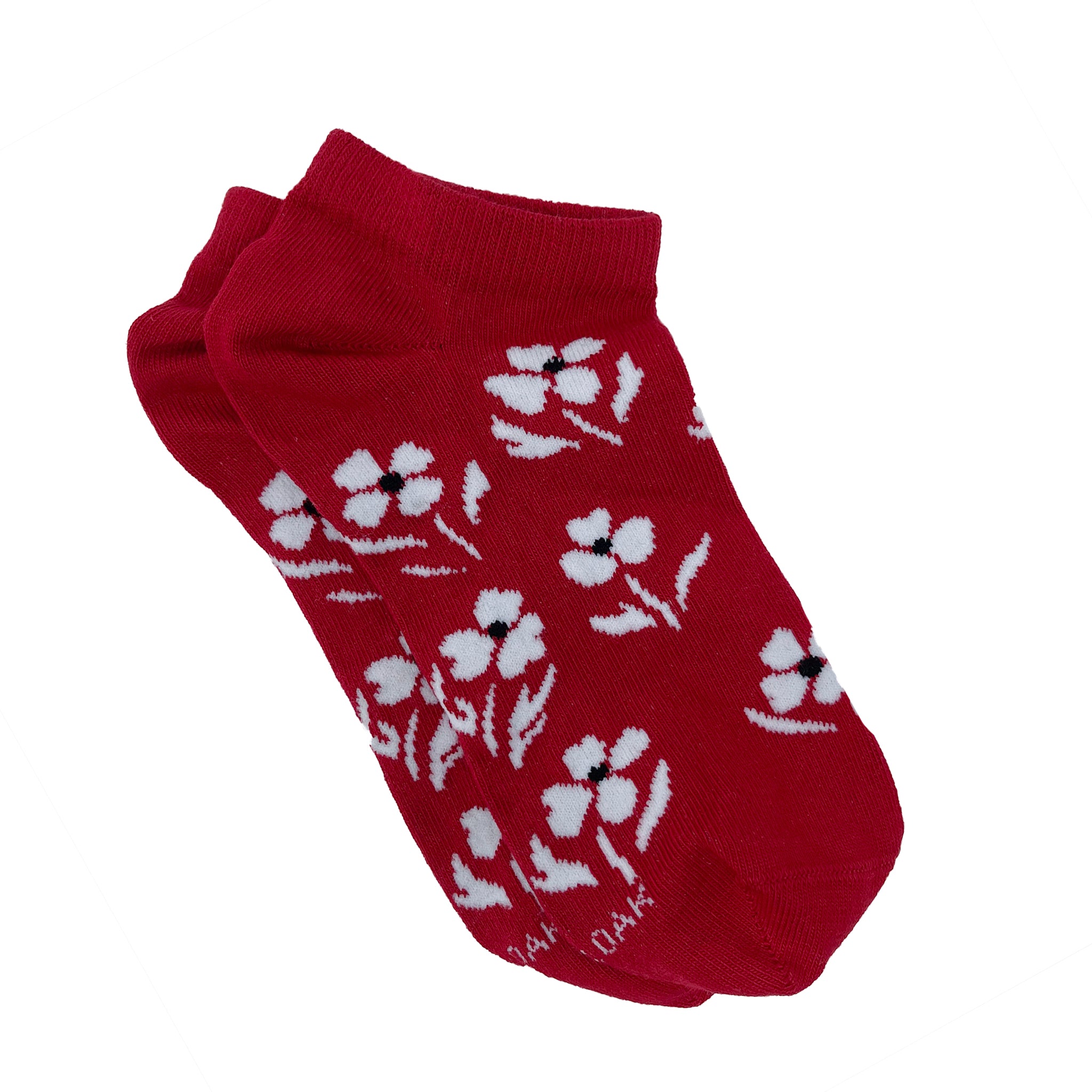 Cherry Red Floral Ankle Socks for Women