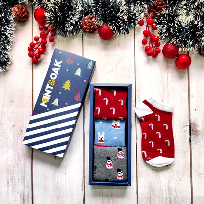 Colorful Christmas Set-of-3 Ankle Socks for Women