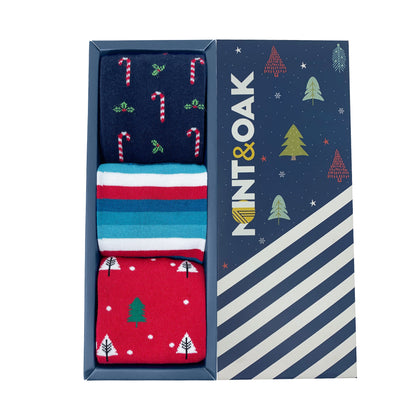 Holly Christmas Set-of-3 Crew Socks for Men