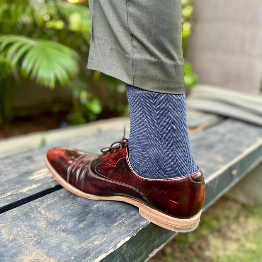 Herringbone Men's Crew Socks (Blue)