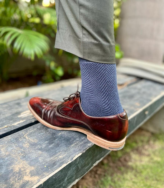 Herringbone Blue Socks For Men